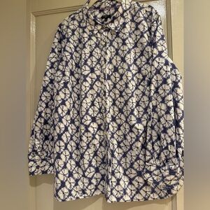 TALBOTS Sand Dollar Blouse Blue & White tie dye Size 2X EUC